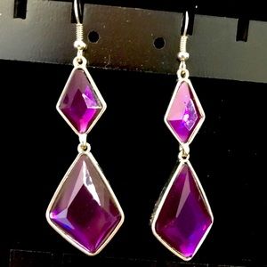 Dangling Purple and Silver Toned Earrings